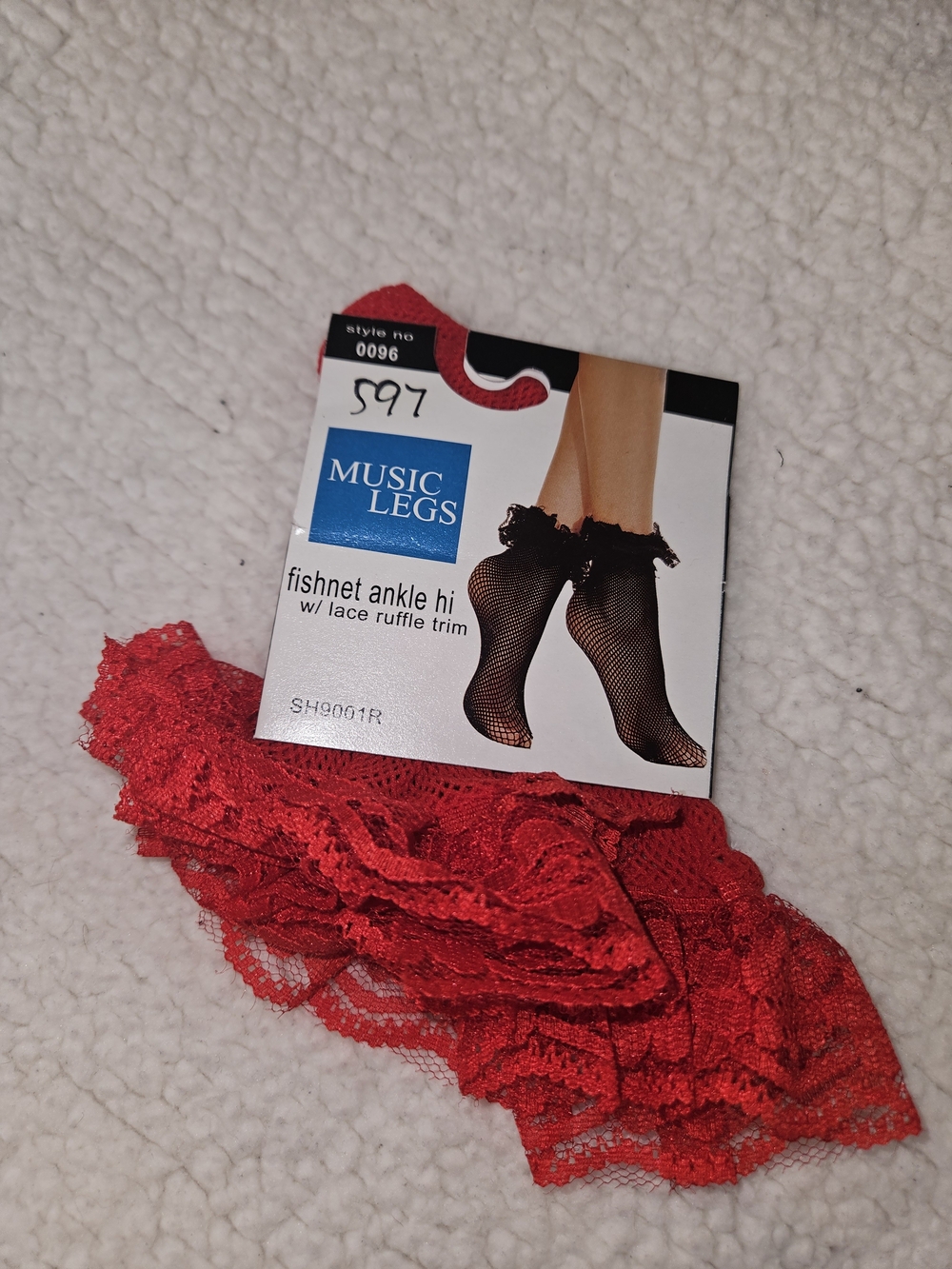 Music Legs Red Lace Ruffle Fishnet Ankle Hi